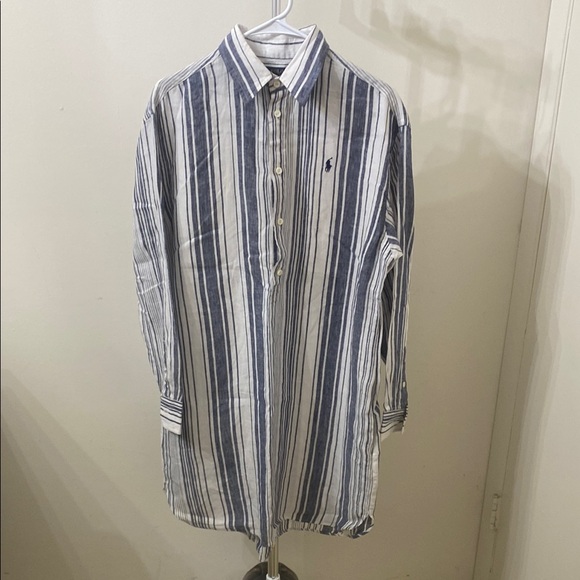 Ralph Lauren Dresses & Skirts - Ralph Lauren Blue and White Midi Linen Dress Striped Sophistication